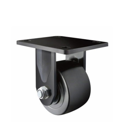 Heavy duty low profile black castors with nylon wheels and fixed plate