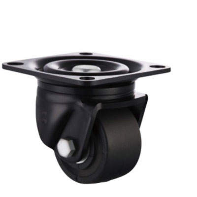 Heavy duty low profile black castors with nylon wheels and swivel plate