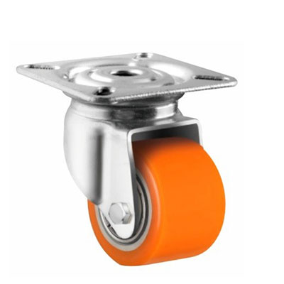 Low profile castors with polyurethane on cast iron wheels and swivel plates