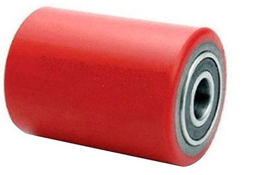 Front roller for pallet truck, 74mm polyurethane on cast iron wheel, 93mm long, 20mm precision bearing Front roller for pallet truck, 74mm polyurethane on cast iron wheel, 93mm long, 20mm precision bearing