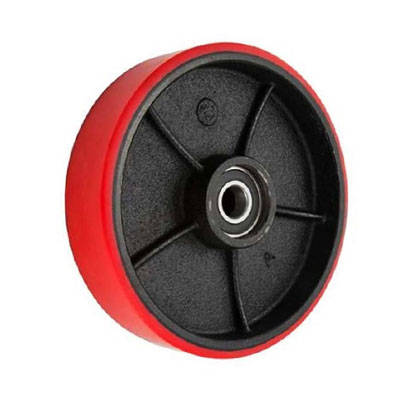 180mm diameter polyurethane on cast iron wheel, 48mm hub, 20mm bearing, suitable for pallet trucks