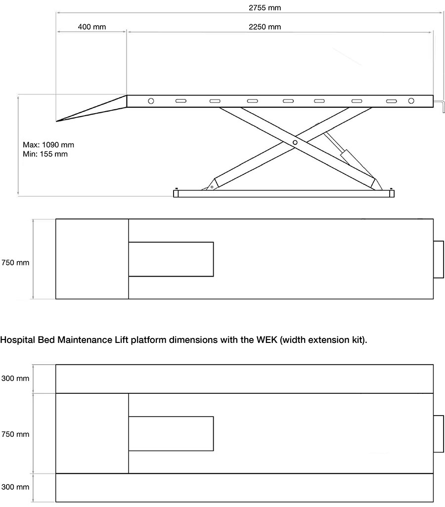 Hospital bed maintenance lift dimensions