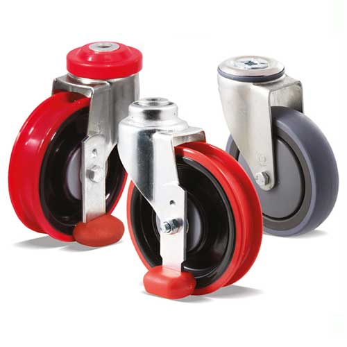 Supermarket trolley and travelator castors